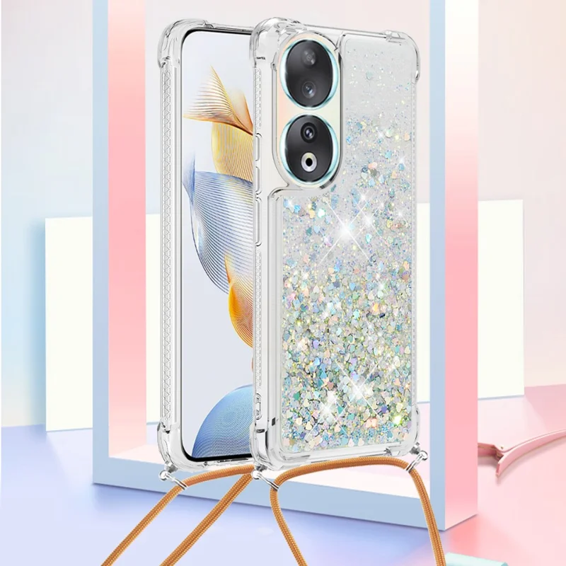 For Honor 90 TPU-case med quicksand-design og snor - Sølv / Hjerter