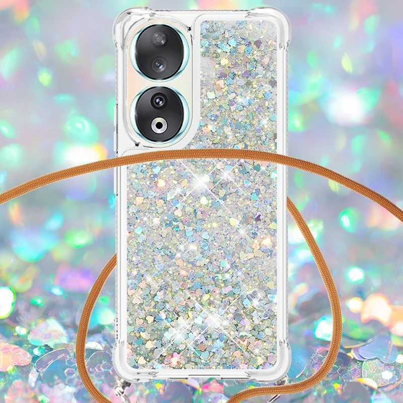 For Honor 90 TPU-case med quicksand-design og snor - Sølv / Hjerter