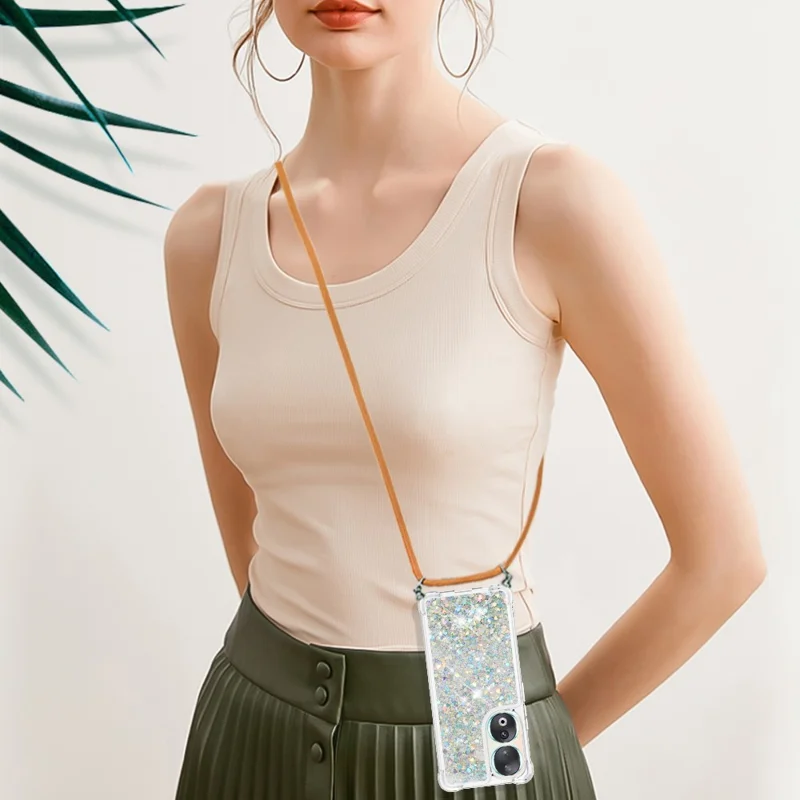 For Honor 90 TPU-case med quicksand-design og snor - Sølv / Hjerter