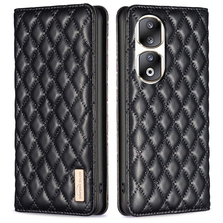 BINFEN COLOR BF Style-16 Para Honor 90 Pro Funda de teléfono de piel Tarjetero Anti-caída Soporte - Negro