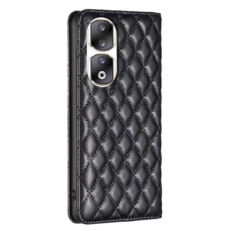 BINFEN COLOR BF Style-16 Para Honor 90 Pro Funda de teléfono de piel Tarjetero Anti-caída Soporte - Negro