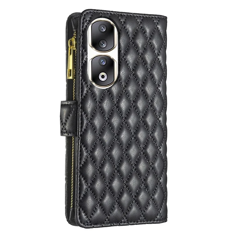 BINFEN COLOR BF Style-15 Para Honor 90 Pro Funda de Teléfono de Billetera de Cuero con Bolsillo con Cremallera Resistente a Golpes y Soporte - Negro