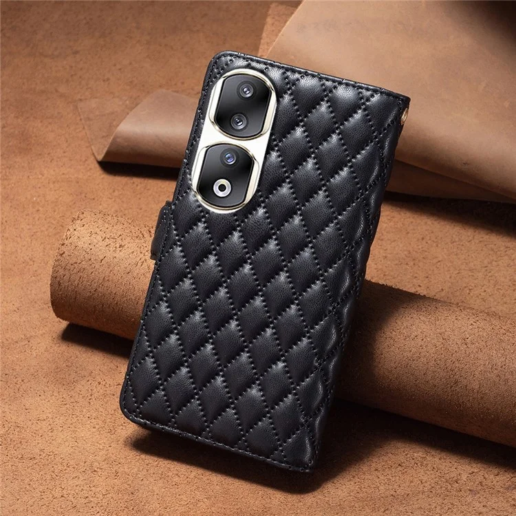 BINFEN COLOR BF Style-15 Para Honor 90 Pro Funda de Teléfono de Billetera de Cuero con Bolsillo con Cremallera Resistente a Golpes y Soporte - Negro