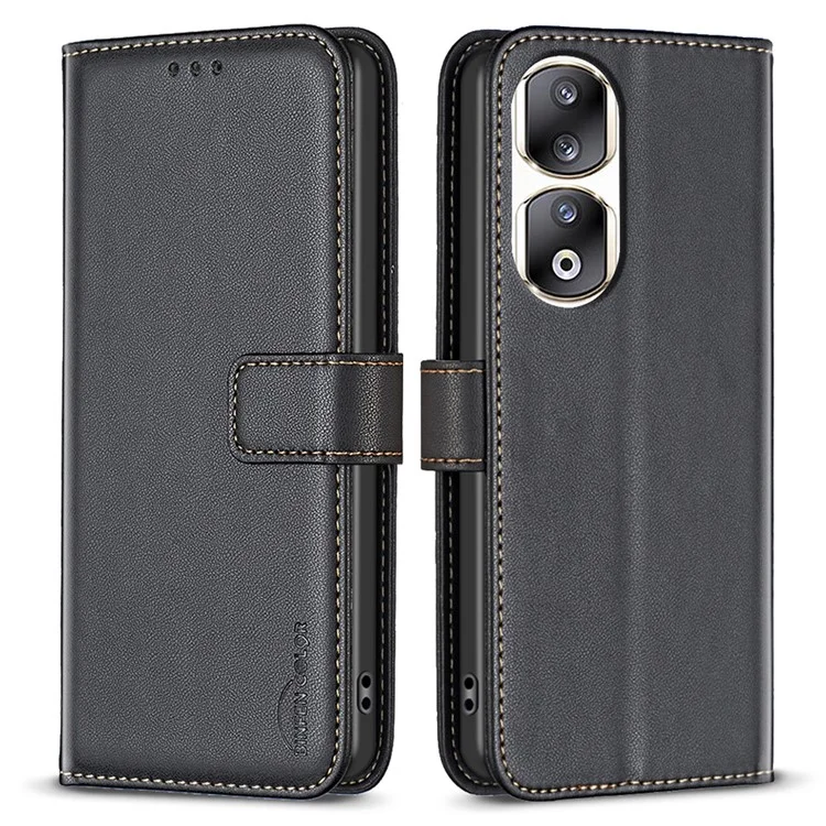 BINFEN COLOR BF17 For Honor 90 Pro Capa de Carteira de Couro PU com Proteção Completa - Preto