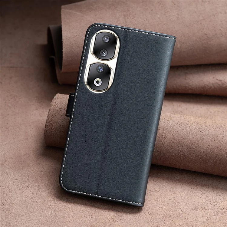 BINFEN COLOR BF17 For Honor 90 Pro Capa de Carteira de Couro PU com Proteção Completa - Preto