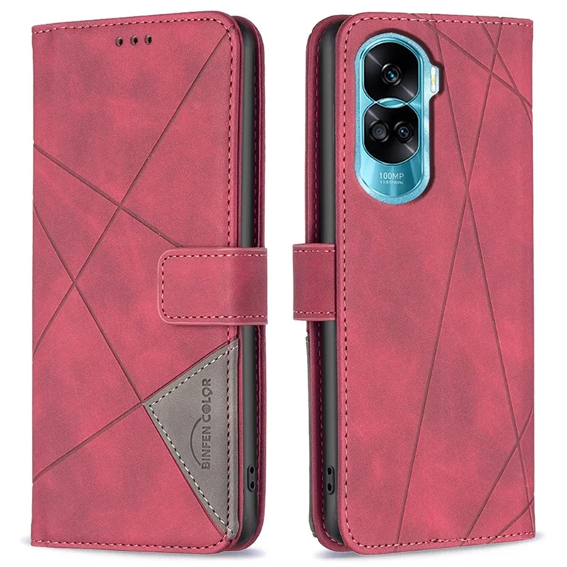 BINFEN COLOR For Honor 90 Lite 5G / X50i 5G Phone Cases Wallet Stand Geometry Imprint Leather Cover - Red