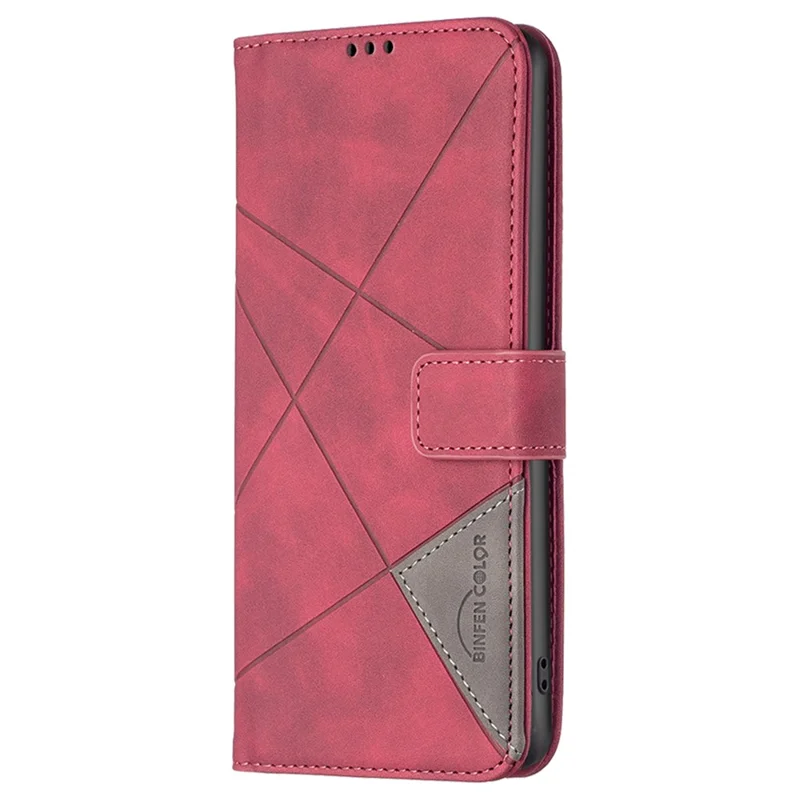 BINFEN COLOR For Honor 90 Lite 5G / X50i 5G Phone Cases Wallet Stand Geometry Imprint Leather Cover - Red
