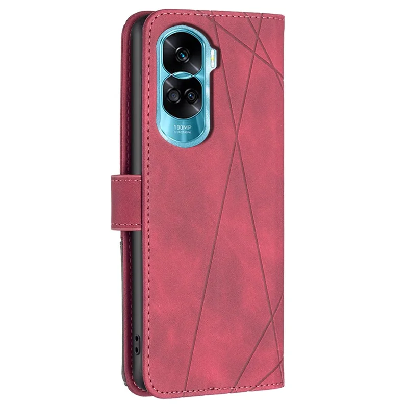 BINFEN COLOR For Honor 90 Lite 5G / X50i 5G Phone Cases Wallet Stand Geometry Imprint Leather Cover - Red