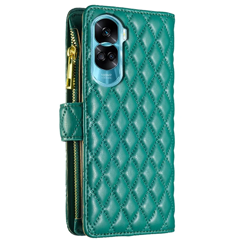 BINFEN COLOR BF Style-15 Dla Honor 90 Lite 5G / X50i 5G Etui Na Telefon Skórzane Z Portfelem Stojakiem I Kieszenią Na Zamku Biegunowym - Zielony