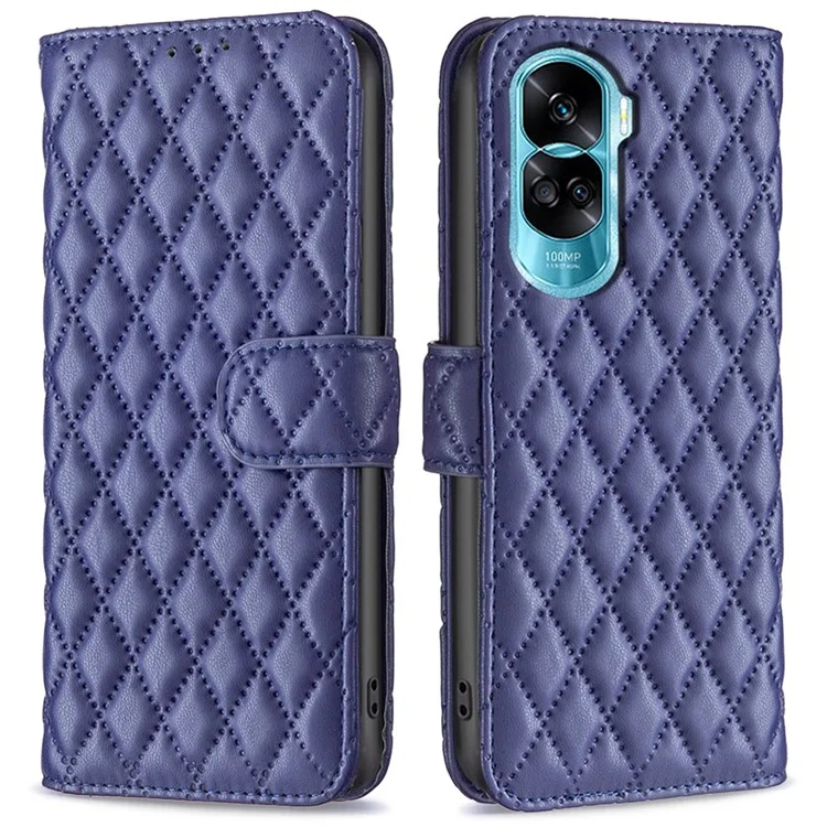 BINFEN COLOR BF Style-14 для Honor 90 Lite 5G / X50i 5G Кожаный бумажник со стойкой Чехол с тисненым рисунком - Синий