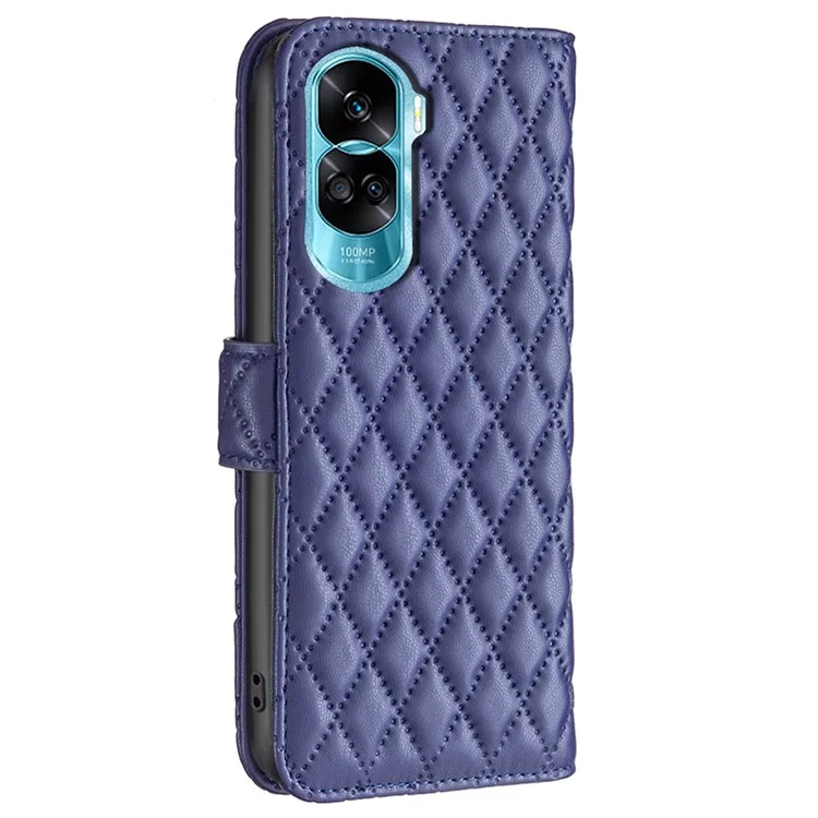 BINFEN COLOR BF Style-14 для Honor 90 Lite 5G / X50i 5G Кожаный бумажник со стойкой Чехол с тисненым рисунком - Синий
