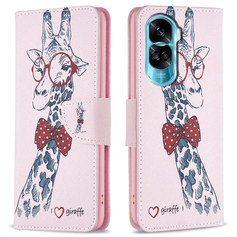 PU Leather Wallet Case for Honor 90 Lite 5G / X50i 5G , Pattern Printing Stand Flip Phone Cover - Giraffe