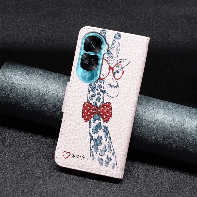 PU Leather Wallet Case for Honor 90 Lite 5G / X50i 5G , Pattern Printing Stand Flip Phone Cover - Giraffe