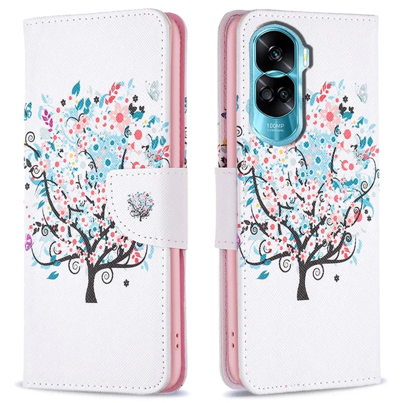 PU Leather Wallet Case for Honor 90 Lite 5G / X50i 5G , Pattern Printing Stand Flip Phone Cover - Flower Tree