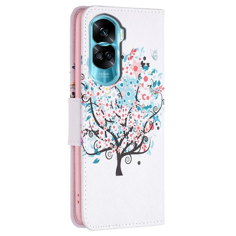 PU Leather Wallet Case for Honor 90 Lite 5G / X50i 5G , Pattern Printing Stand Flip Phone Cover - Flower Tree