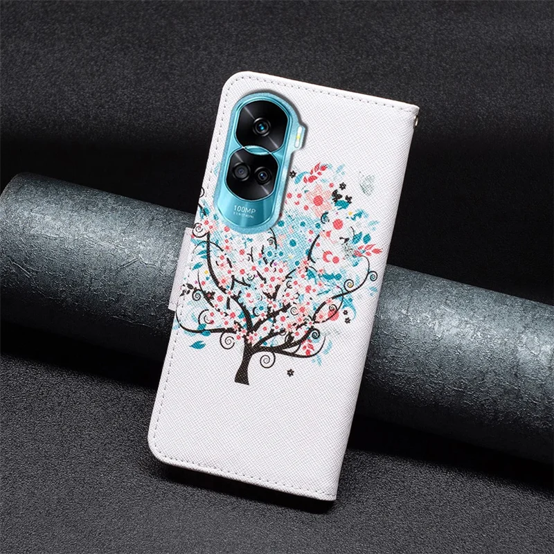 PU Leather Wallet Case for Honor 90 Lite 5G / X50i 5G , Pattern Printing Stand Flip Phone Cover - Flower Tree