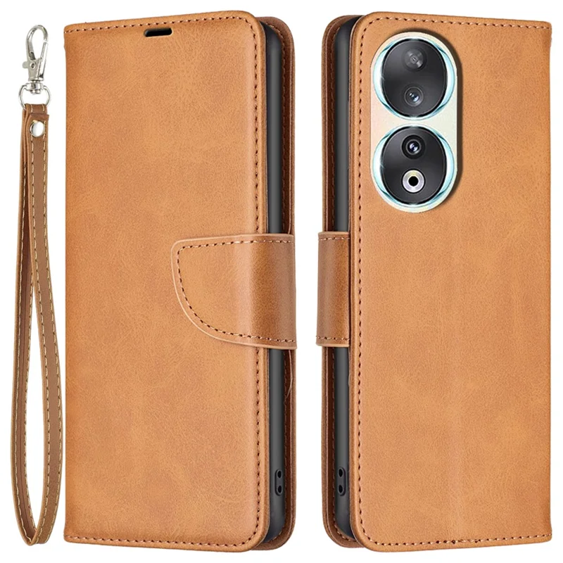 For Honor 90 Shockproof Wallet Case Textured PU Leather Stand Folio Flip Phone Cover - Yellow