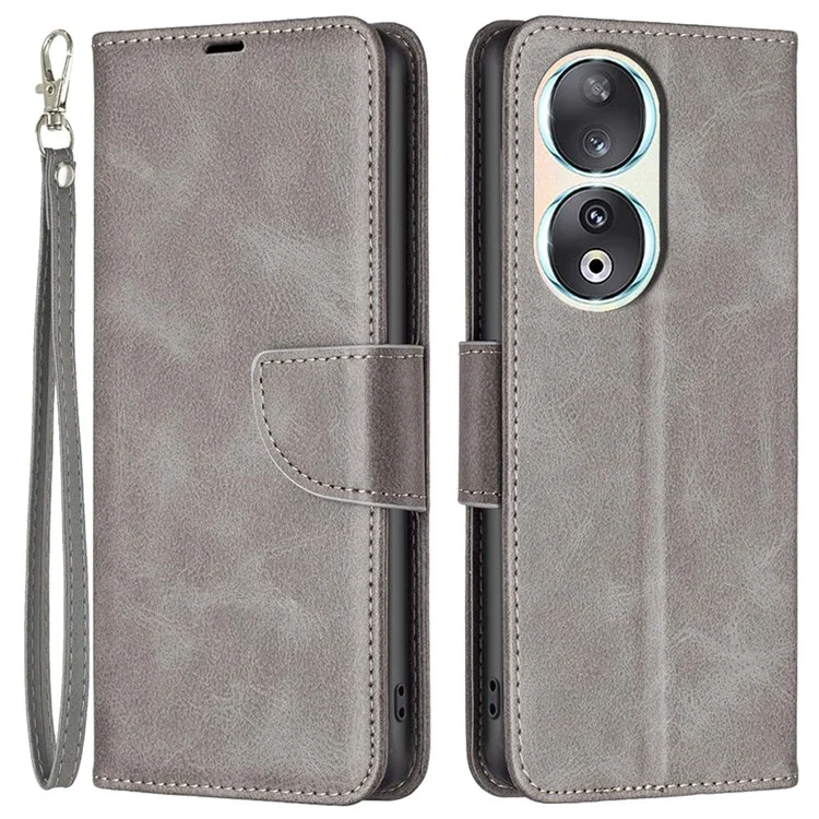 Pour Honor 90 Coque de téléphone portefeuille anti-choc Cuir PU texturé Support de style folio Flip - Gris