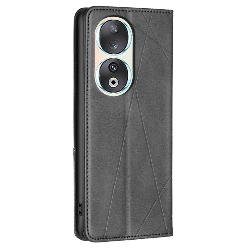 For Honor 90 Anti-Scratch Stand Leather Cover Imprinted Line Card Slots Mobile Phone Case - Noir