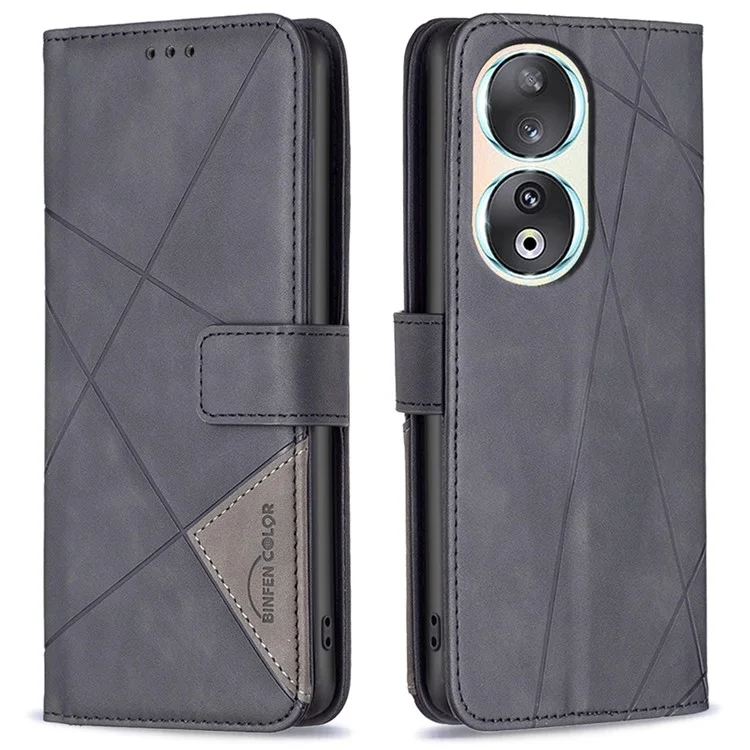 BINFEN COLOR BF05 Per Honor 90 Anti-graffio Custodia per telefono in pelle stampata Stand Cover Portafoglio - Nero 