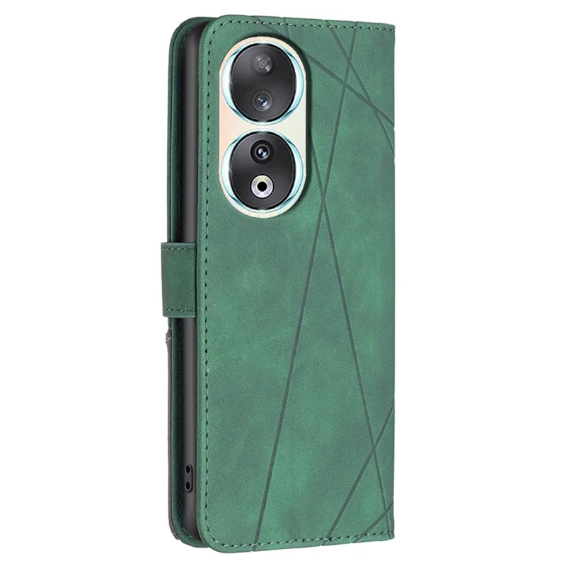 BINFEN COLOR For Honor 90 Phone Cases Wallet Stand Geometry Imprint Leather Cover - Green