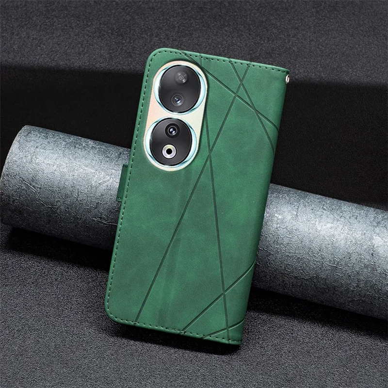 BINFEN COLOR For Honor 90 Phone Cases Wallet Stand Geometry Imprint Leather Cover - Green