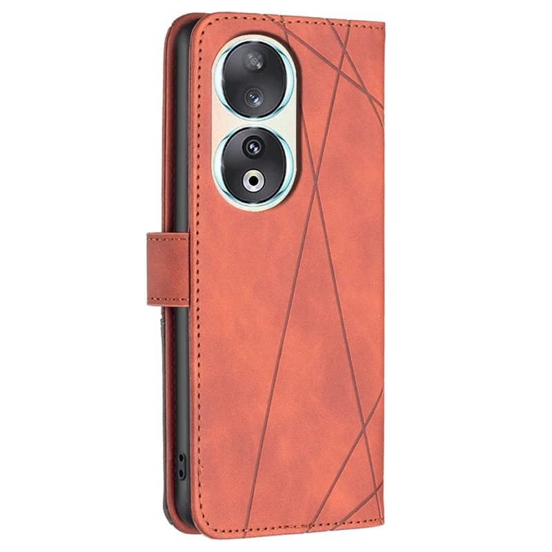 BINFEN COLOR For Honor 90 Phone Cases Wallet Stand Geometry Imprint Leather Cover - Brown