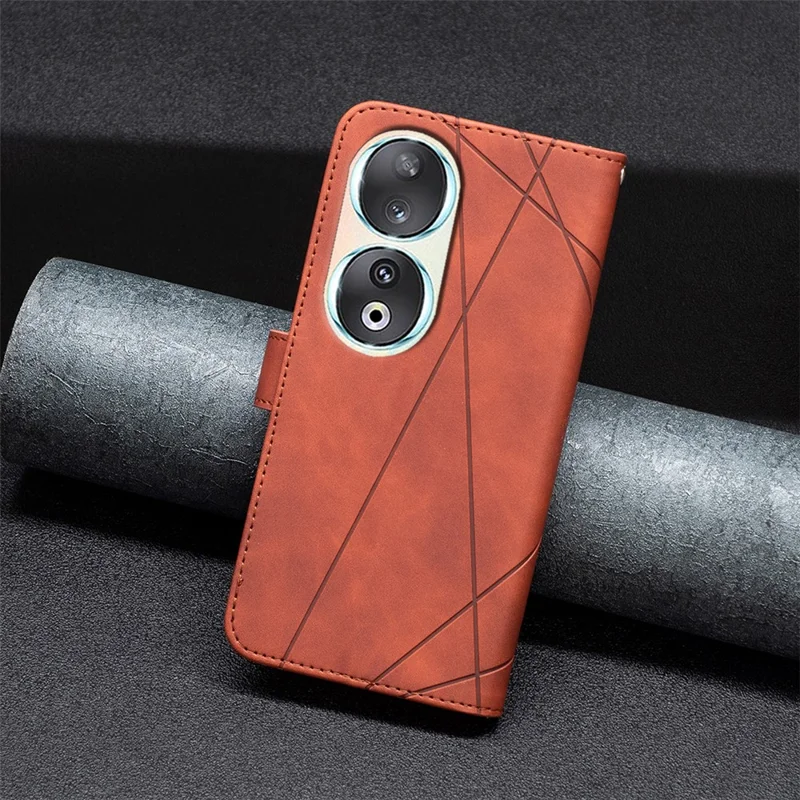 BINFEN COLOR For Honor 90 Phone Cases Wallet Stand Geometry Imprint Leather Cover - Brown