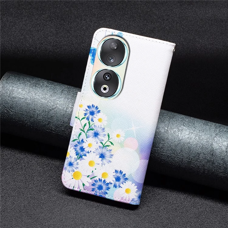 Чехол-кошелек для телефона For Honor 90 с узором из искусственной кожи - Бабочки и Цветы