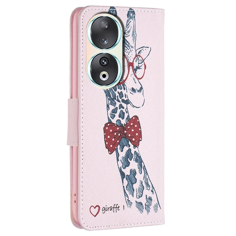 For Honor 90 PU Leather Pattern Printing Phone Case Stand Wallet Protective Cover - Giraffe