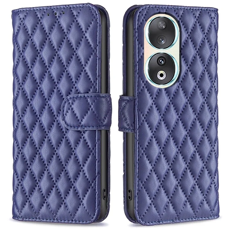 BINFEN COLOR BF Style-14 for Honor 90 Imprinted Leather Wallet Case Anti-drop Stand Phone Cover - Blue