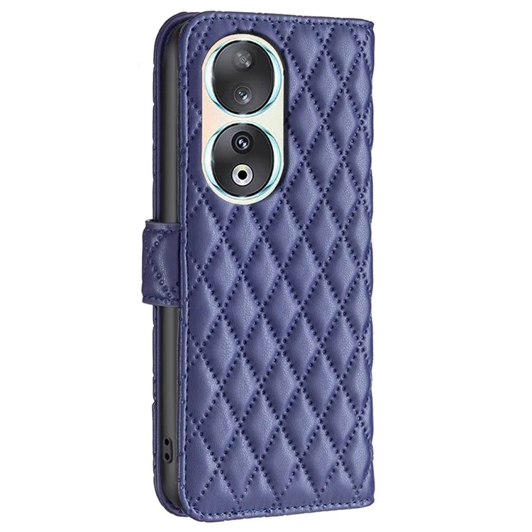 BINFEN COLOR BF Style-14 for Honor 90 Imprinted Leather Wallet Case Anti-drop Stand Phone Cover - Blue