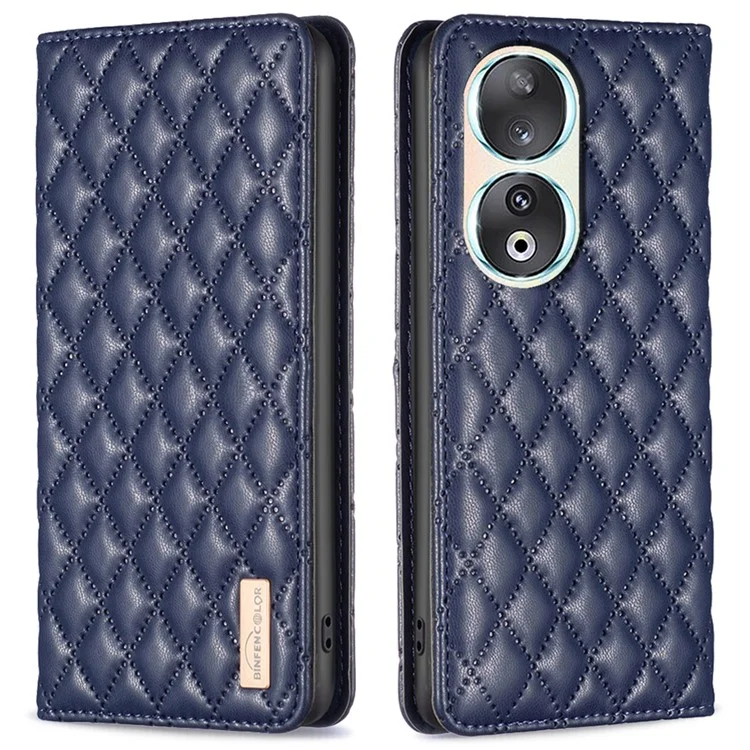 BINFEN COLOR BF Style-16 Кожаный чехол для телефона для Honor 90, держатель для карт, ударопрочный, откидной чехол - Синий