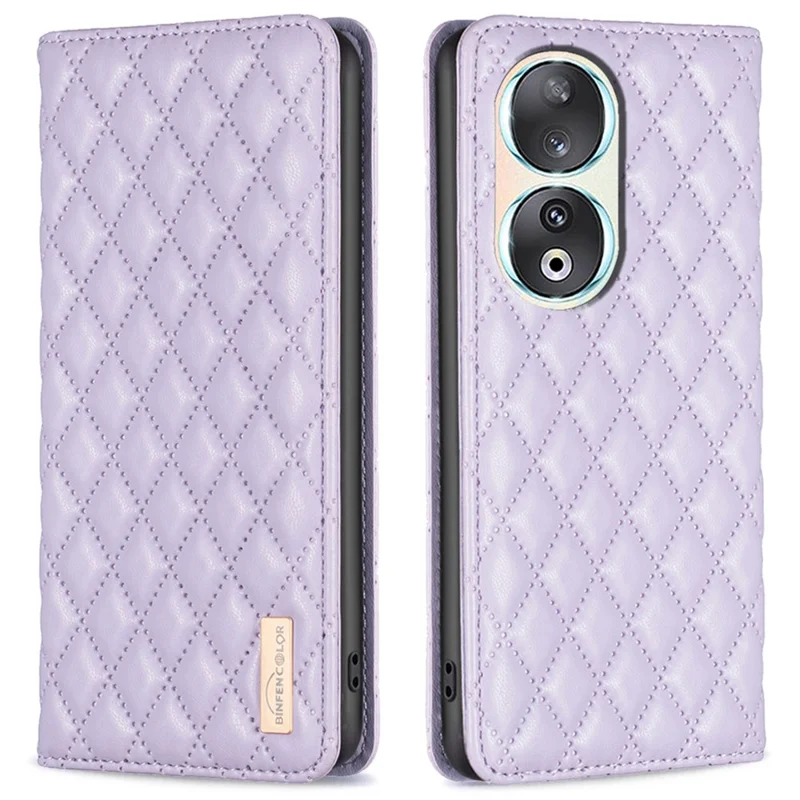BINFEN COLOR BF Style-16 Ledertelefonhülle für Honor 90, Kartenfach Stoßfest Ständer Cover - Lila