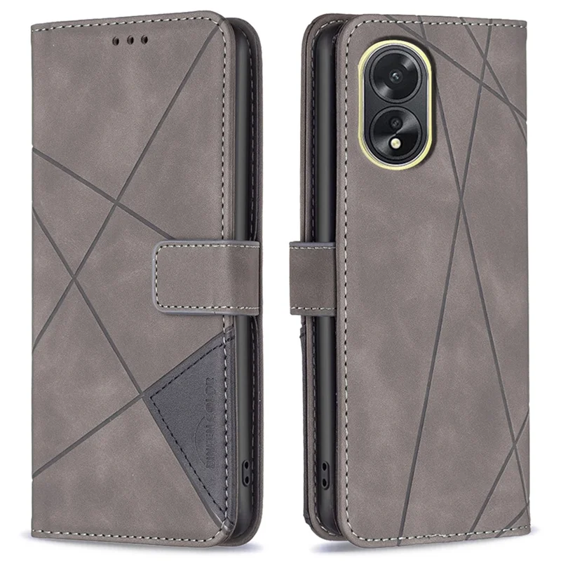 BINFEN COLOR For Oppo A38 4G Phone Cases Wallet Stand Geometry Imprint Leather Cover - Grey