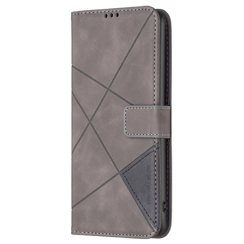 BINFEN COLOR For Oppo A38 4G Phone Cases Wallet Stand Geometry Imprint Leather Cover - Grey