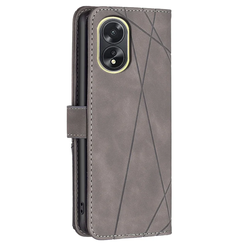 BINFEN COLOR For Oppo A38 4G Phone Cases Wallet Stand Geometry Imprint Leather Cover - Grey