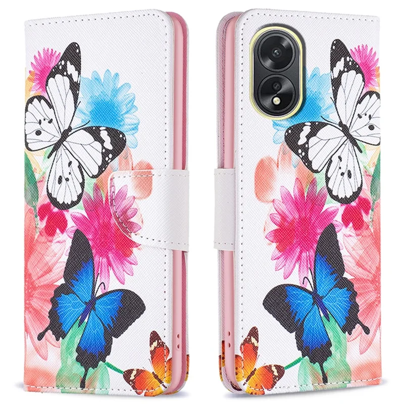 PU Leather Phone Cover for Oppo A38 4G , Pattern Printing Phone Case with Stand Wallet - Two Butterflies