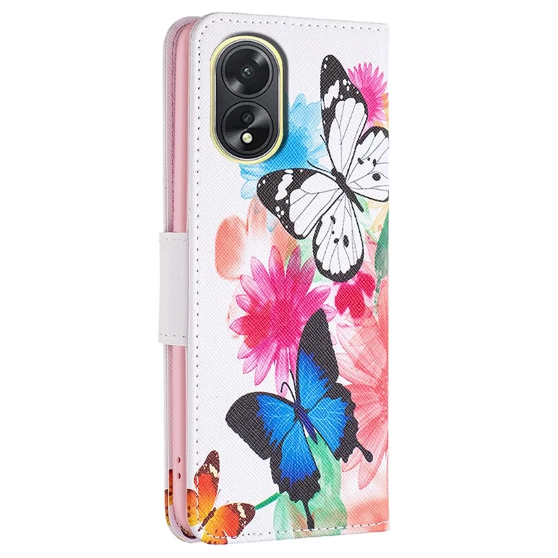 PU Leather Phone Cover for Oppo A38 4G , Pattern Printing Phone Case with Stand Wallet - Two Butterflies