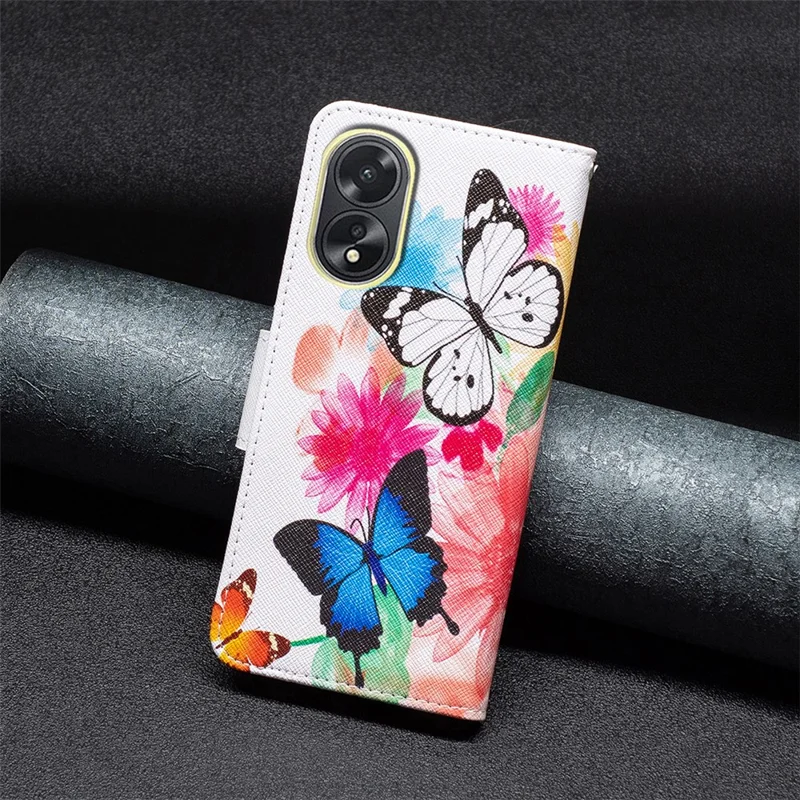 PU Leather Phone Cover for Oppo A38 4G , Pattern Printing Phone Case with Stand Wallet - Two Butterflies