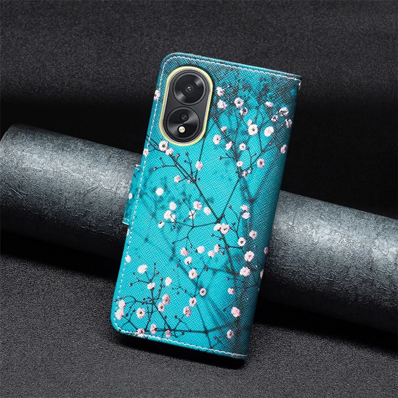 PU Leather Phone Cover for Oppo A38 4G , Pattern Printing Phone Case with Stand Wallet - Plum Blossom