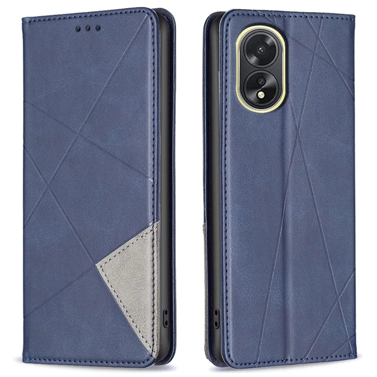 Phone Case for Oppo A38 , PU Leather Shell Imprinted Line Flip Phone Cover with Card Slots Stand Function - Blue