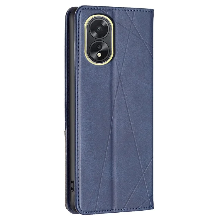 Phone Case for Oppo A38 , PU Leather Shell Imprinted Line Flip Phone Cover with Card Slots Stand Function - Blue