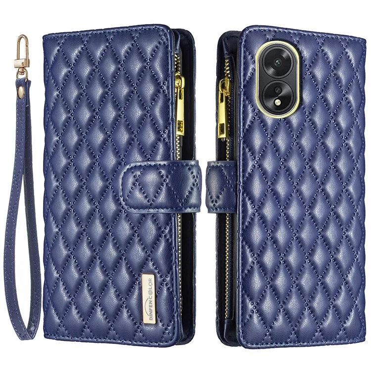 BINFEN COLOR BF Style-15 Para Oppo A38 4G Funda de Teléfono de Cuero con Cremallera Bolsillo Cartera Soporte Cubierta Plegable - Azul