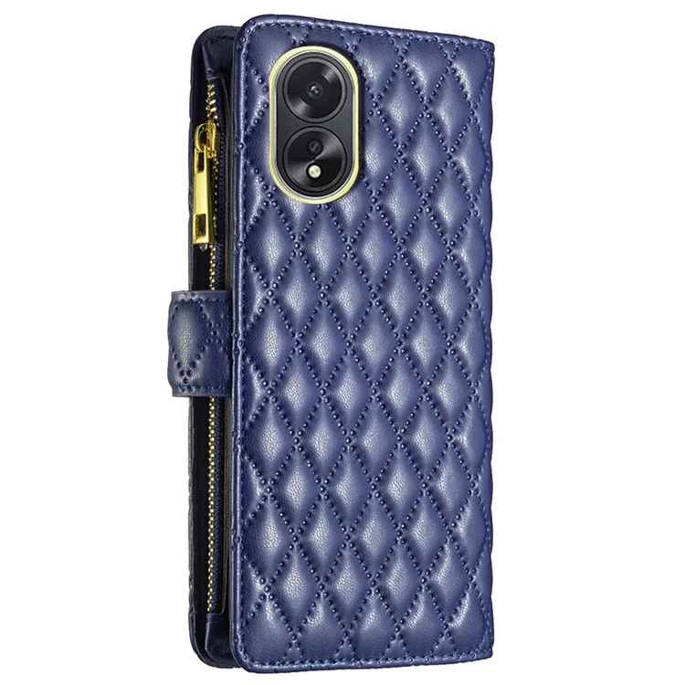 BINFEN COLOR BF Style-15 Para Oppo A38 4G Funda de Teléfono de Cuero con Cremallera Bolsillo Cartera Soporte Cubierta Plegable - Azul