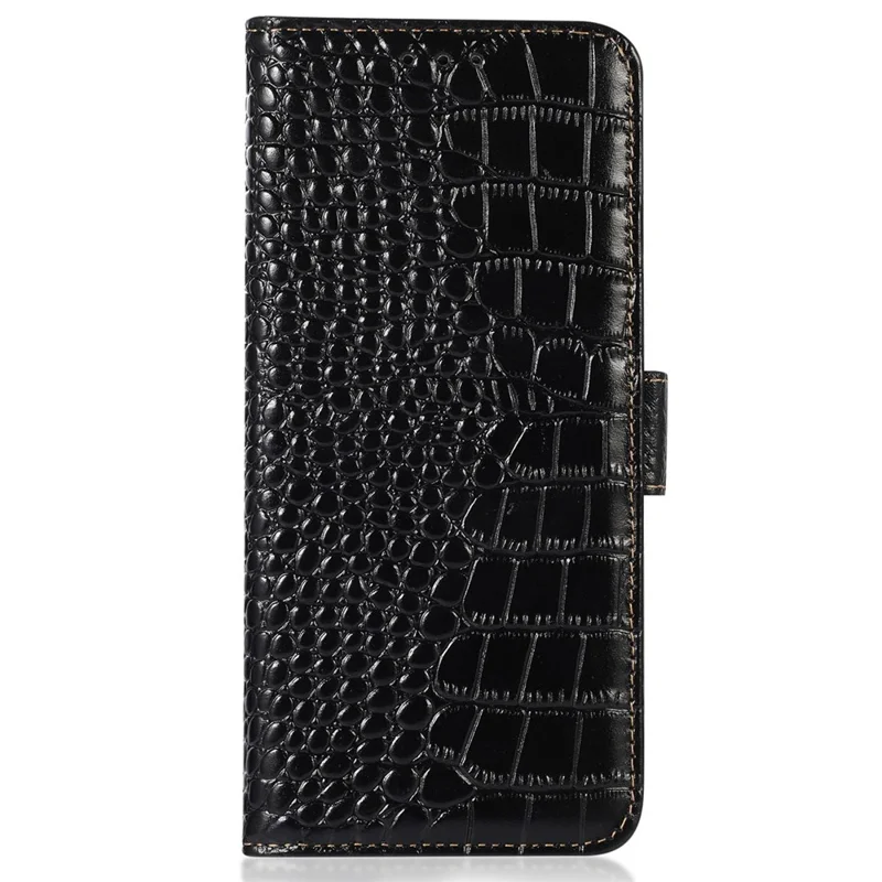 RFID Blocking Case for Honor 90 Genuine Cow Leather Phone Wallet Cover with Stand - Black