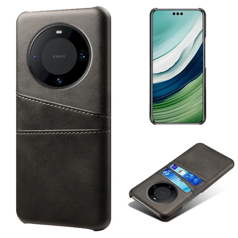 Per Huawei Mate 60 Pro Cover Protettiva Antiurto Doppia Slot per Schede Rivestimento in Pelle PU e PC - Nero
