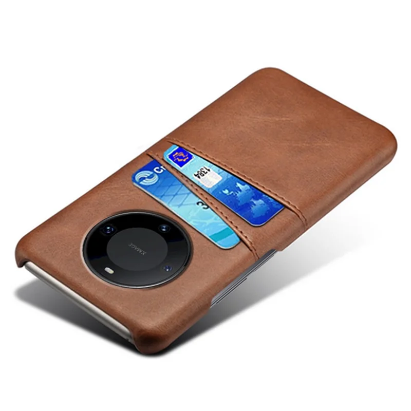 For Huawei Mate 60 Pro Drop Protection Cover Dual Card Slots PU Leather Coated PC Phone Case - Brown
