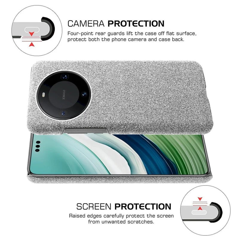 Cloth+PC Phone Cover for Huawei Mate 60 Pro+ , Anti-scratch Cell Phone Case - Light Grey