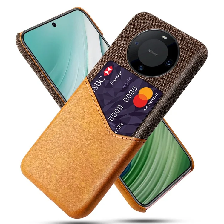 For Huawei Mate 60 Card Holder Phone Case Cloth Texture PU Leather+PC Back Cover - Orange